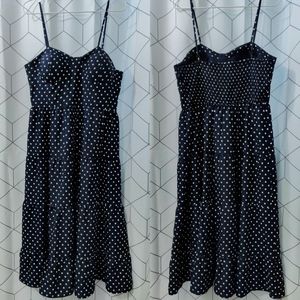 Navy Blue Polka Dot Bustier Button Down Layered Midi Dress - Women's Large